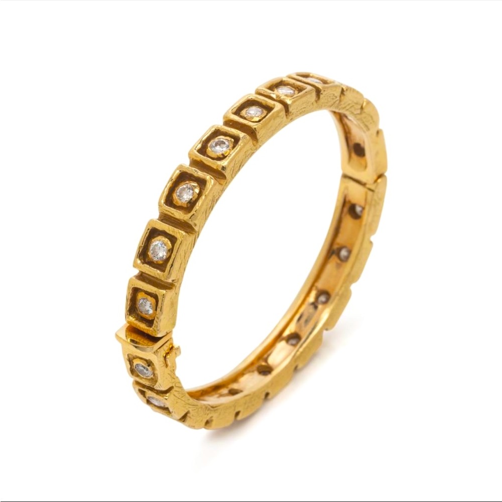 Designer Katy Briscoe 18k Yellow Gold & 2 Carat tw Diamond Bangle